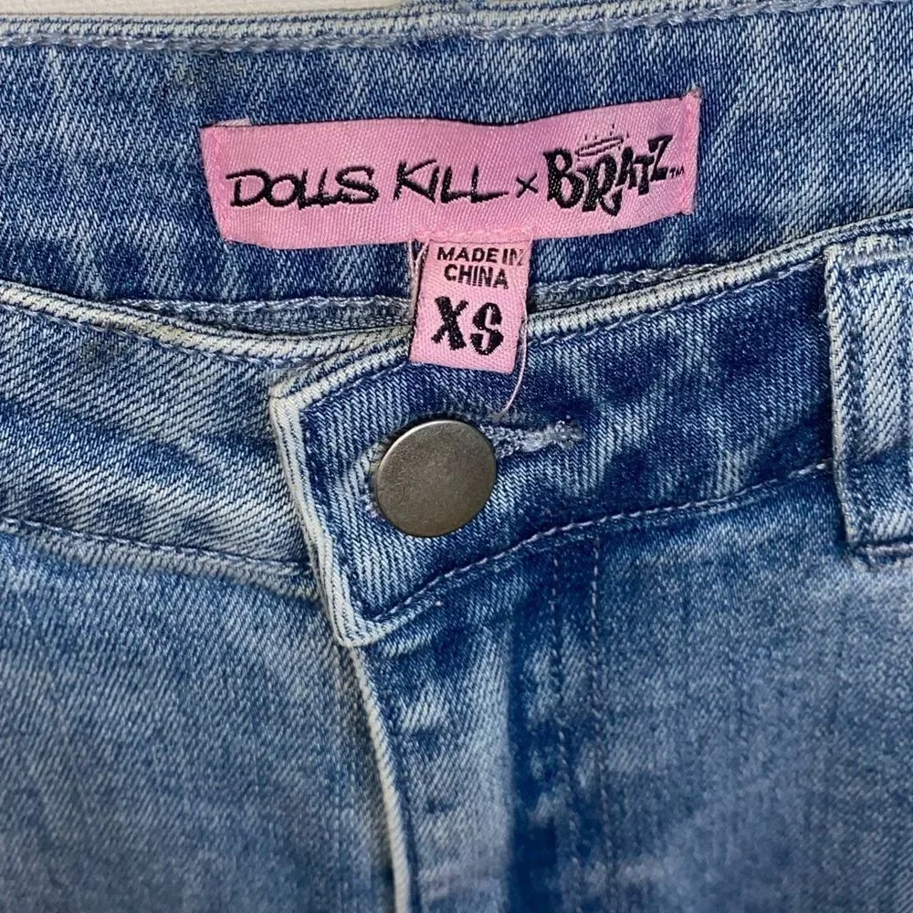 DOLLS KILL X BRATZ What’s the Scoop Flare Denim Jeans Size XS 0-2 - Picture 6 of 7